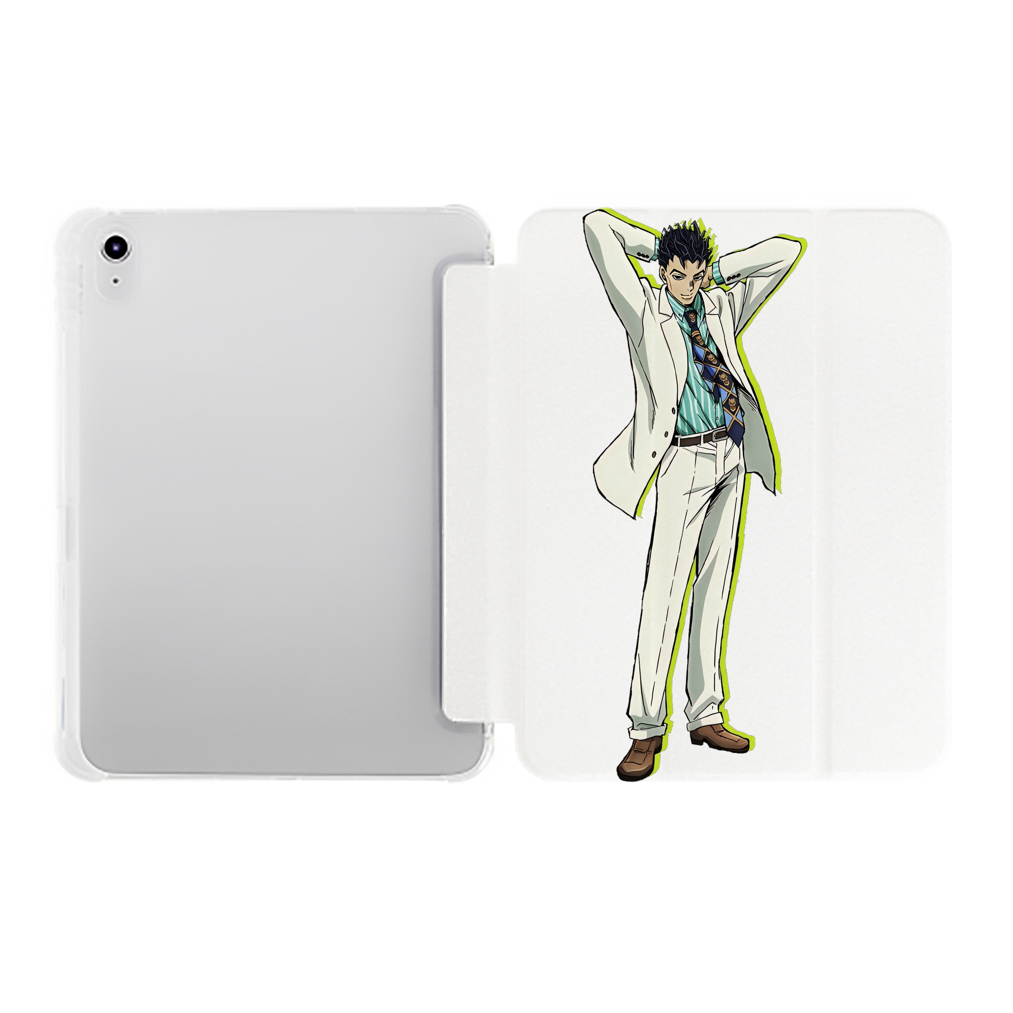 （画像用） ジョジョの奇妙な冒険 きら よしかげ JoJo's Bizarre Adventure Kira Yoshikage IPad ケース ペン収納付き 三つ折りスタンド PUレザー×シリコン 対応機種9.5/10.5/10.9インチ